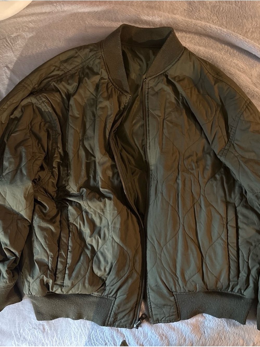 Quilted Bomber Jacket in Olive Green